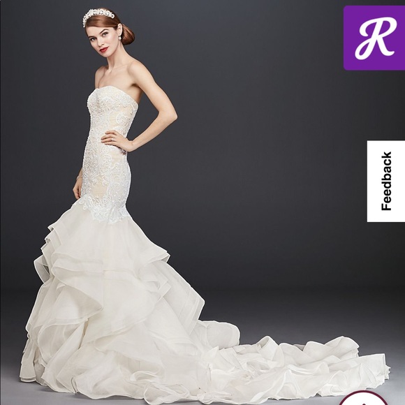 oleg cassini strapless lace trumpet wedding dress Oleg Cassini Lace Trumpet Wedding Dress